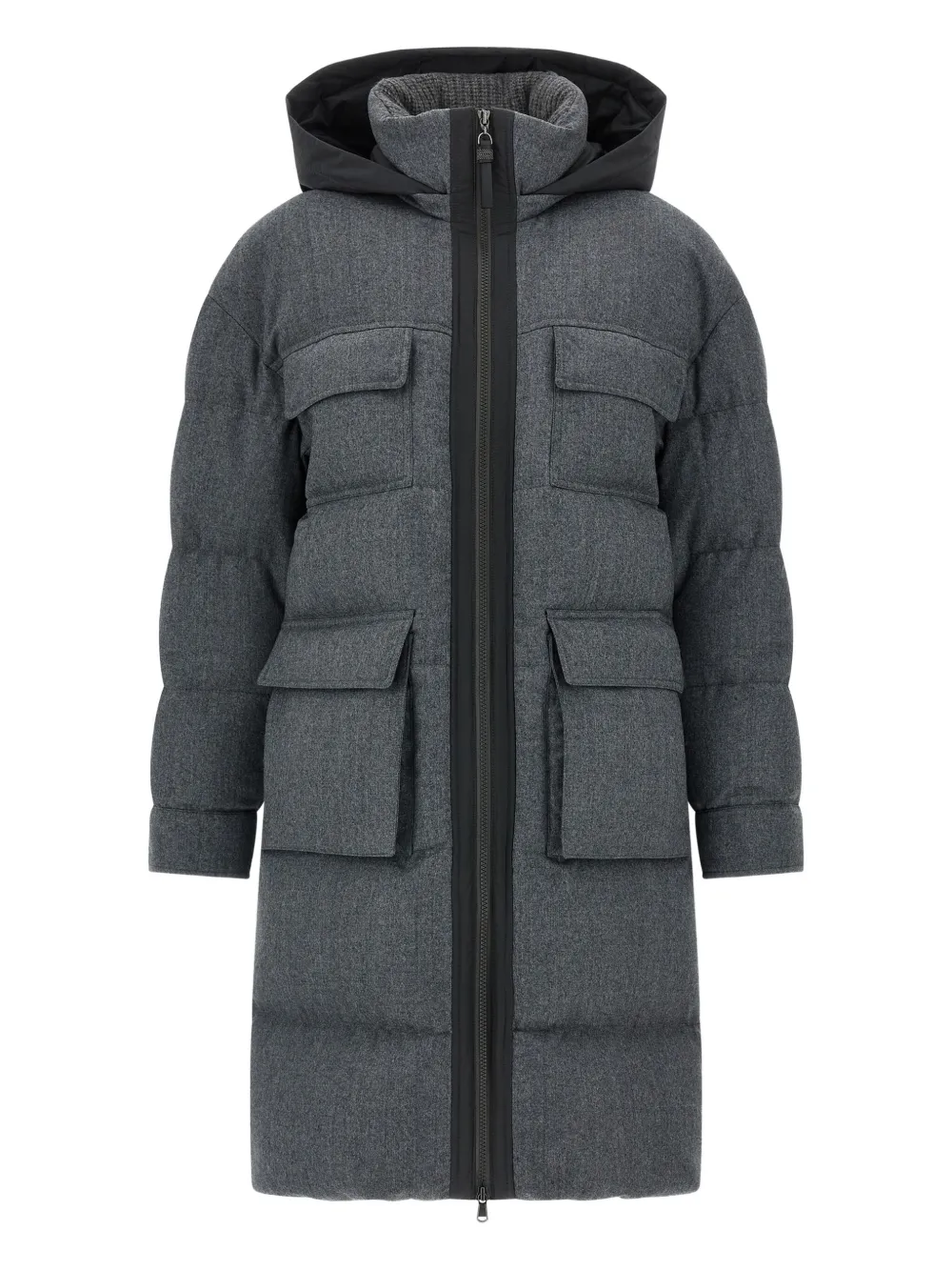 Brunello Cucinelli Wool Down Quilted Coat In Gray