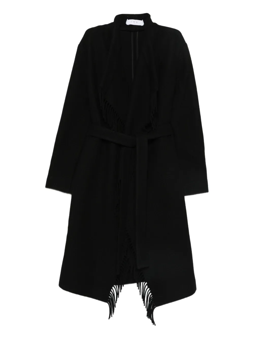 IRO abrigo con flecos y cinturón | negro | Image 1