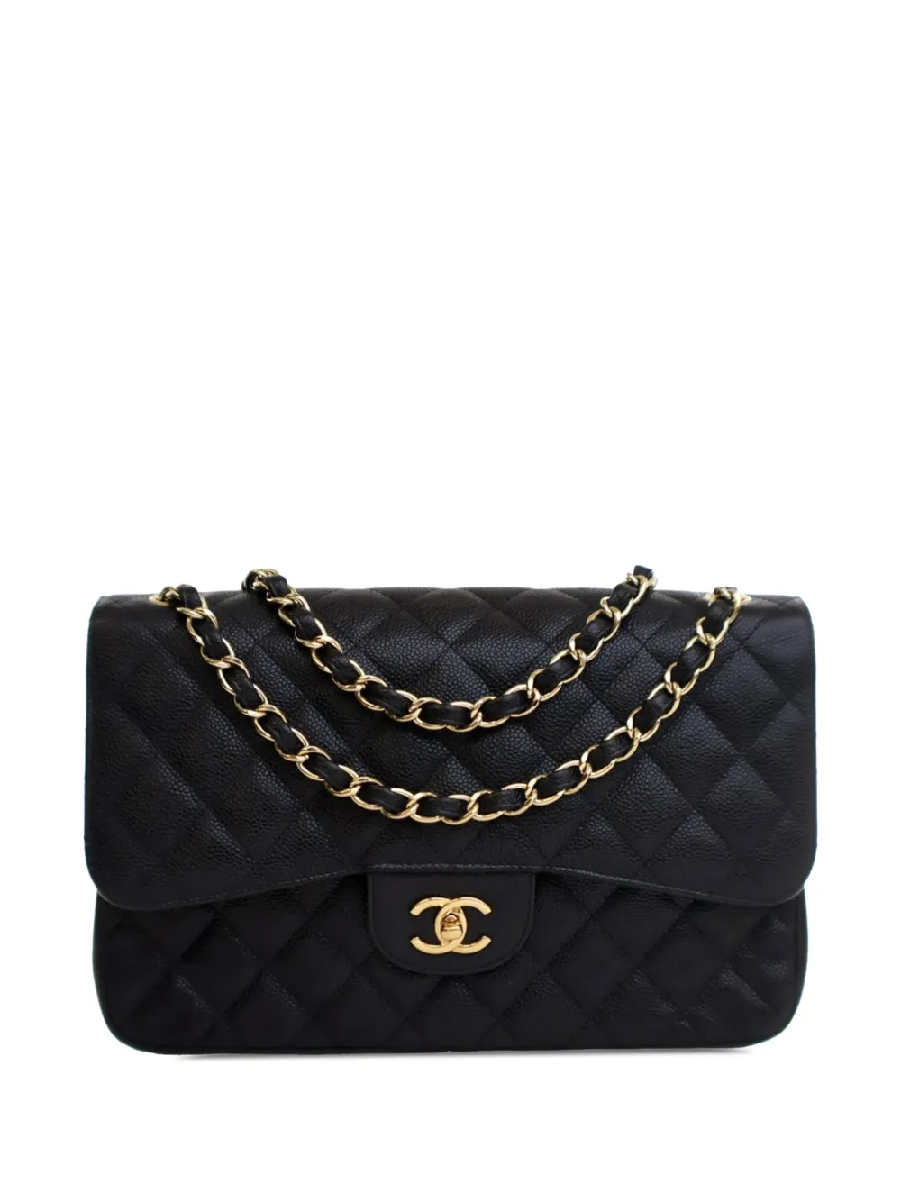 CHANEL Pre-Owned 2010-2011 ジャンボ クラシック キャビア ダブルフラップ ショルダーバッグ - ブラック CHANEL Pre-Owned 2010-2011 ジャンボ クラシック キャビア ダブルフラップ ショルダーバッグ - ブラック