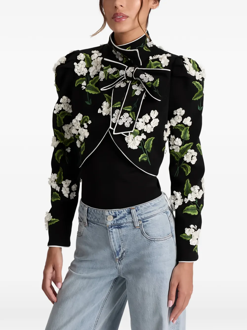 alice + olivia Addison floral-embroidered jacket · XL