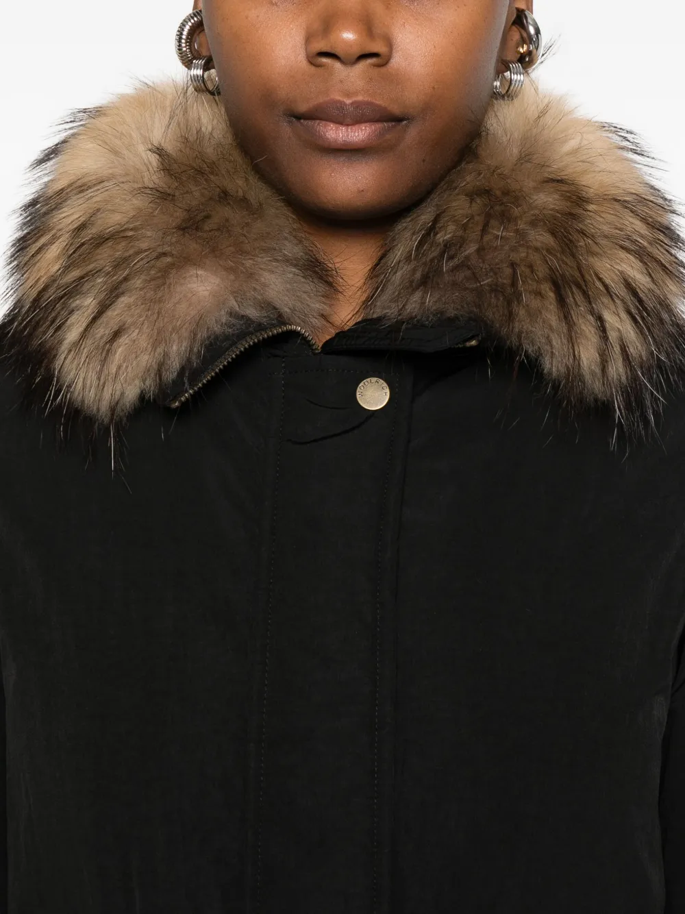 Woolrich Hooded Long Sleeve Down Jacket With Pockets In Black