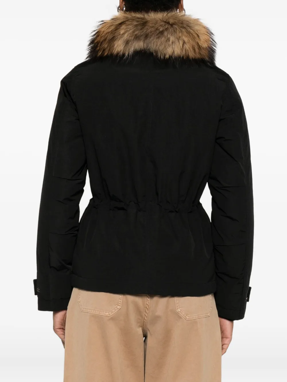 Woolrich Hooded Long Sleeve Down Jacket With Pockets In Black