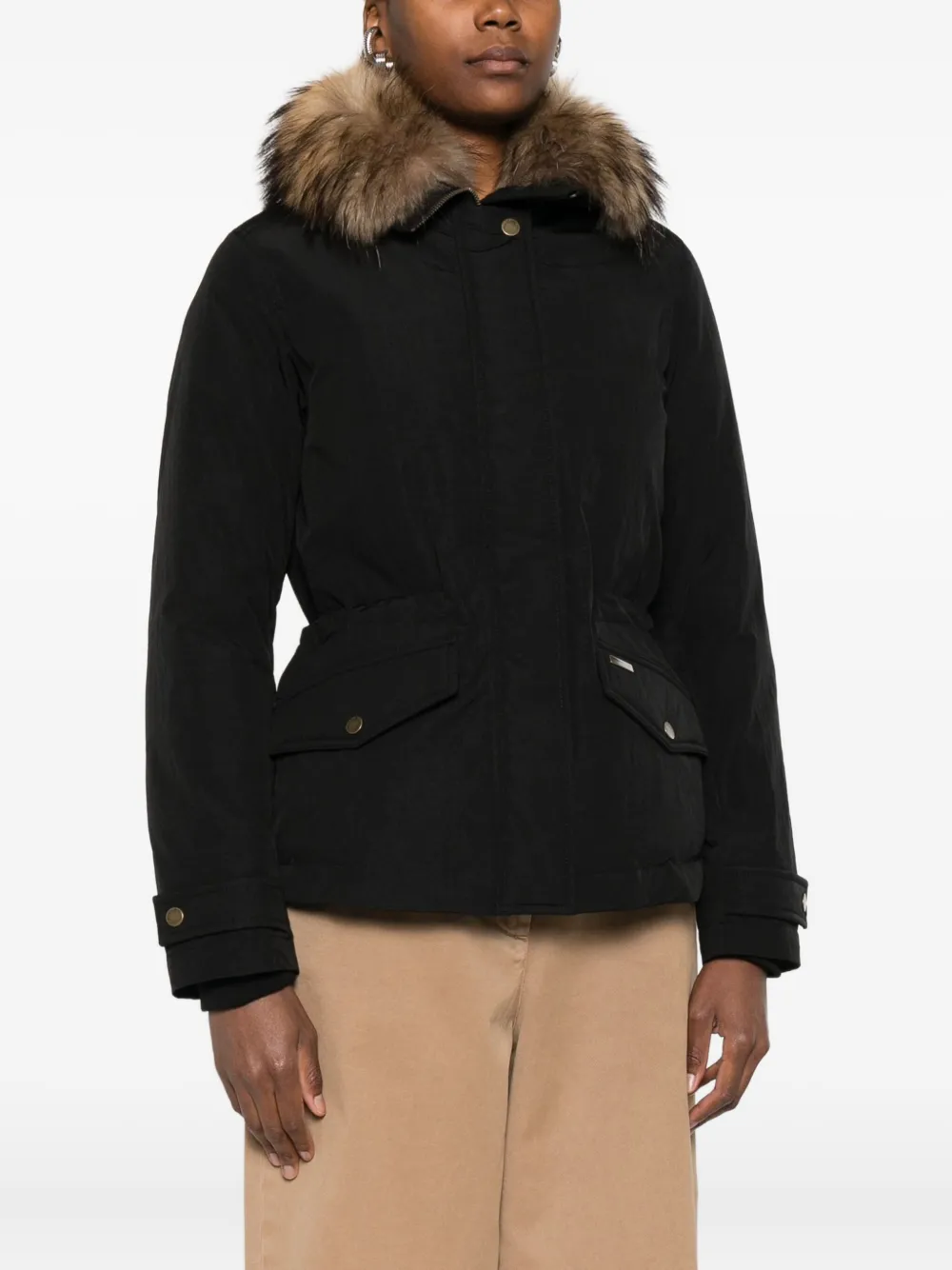 Woolrich Hooded Long Sleeve Down Jacket With Pockets In Black