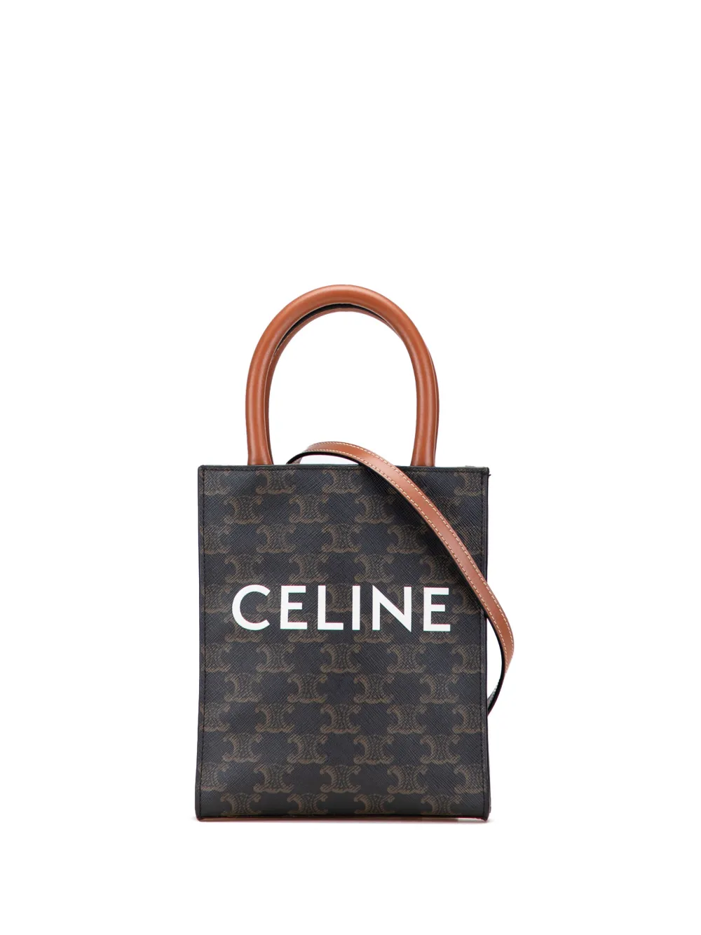 Celine Pre-Owned 2021 ミニ トリオンフ コーテッドキャンバス バーティカル カバ サッチェルバッグ - ブラウン Celine Pre-Owned 2021 ミニ トリオンフ コーテッドキャンバス バーティカル カバ サッチェルバッグ - ブラウン