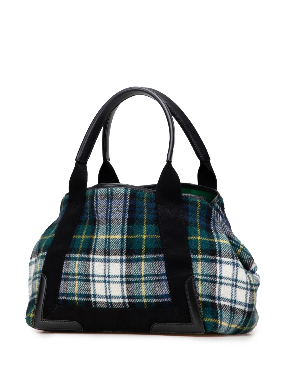 Pre-owned Balenciaga 2006 Plaid Wool Navy Cabas S Tote Bag In Green