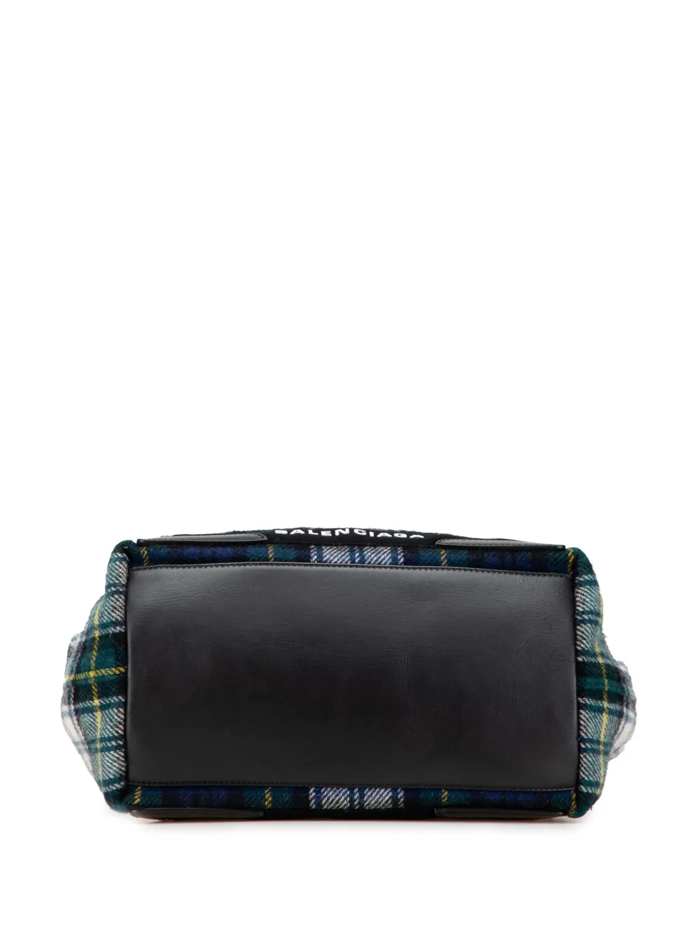 Pre-owned Balenciaga 2006 Plaid Wool Navy Cabas S Tote Bag In Green