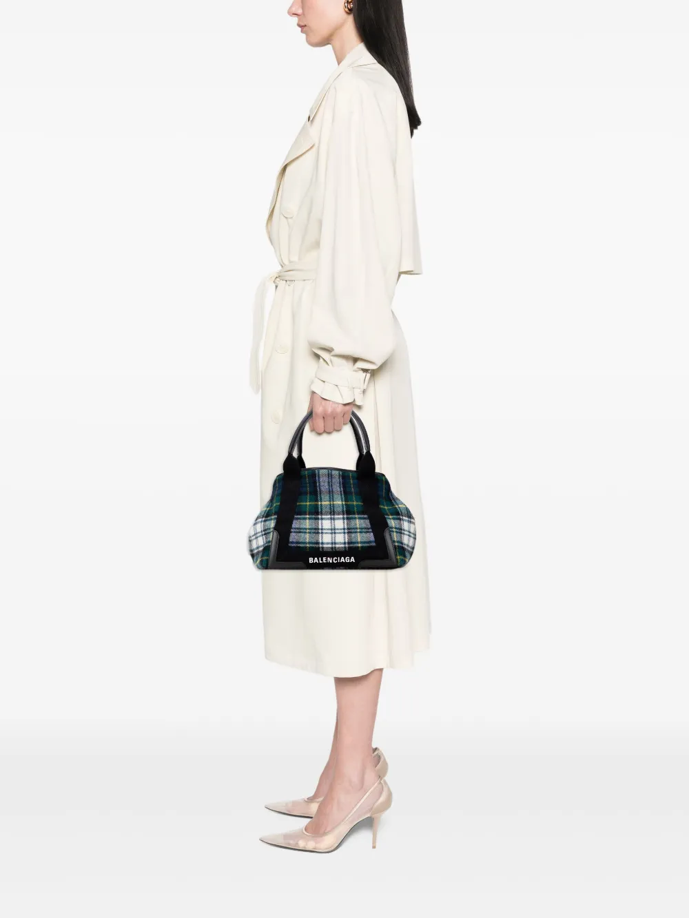 Balenciaga Pre-Owned 2006 Plaid Wool Navy Cabas S tote bag | Pre-Owned | Image 2