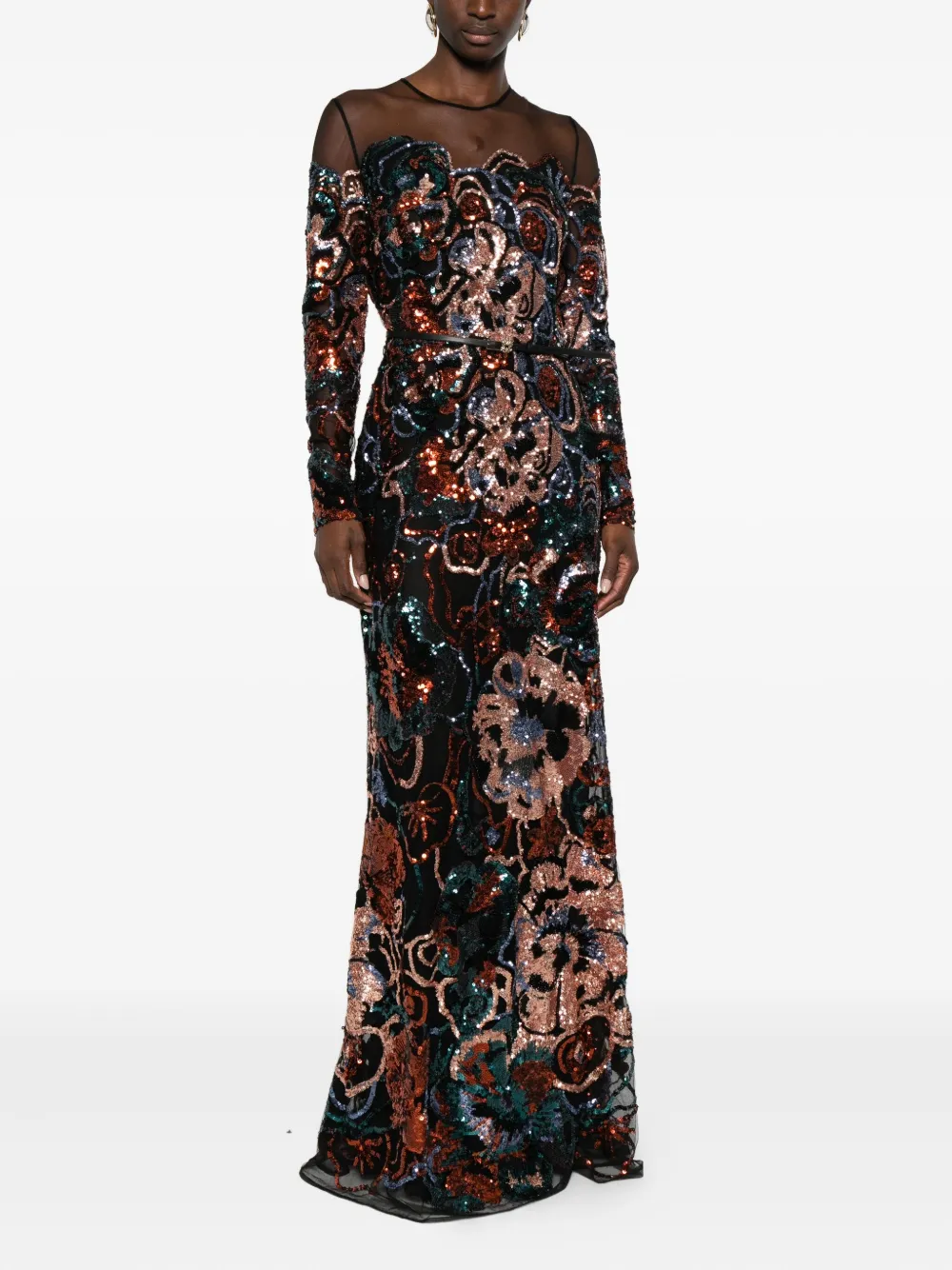 Elie Saab Jurk met pailletten en bloemenpatroon - Zwart