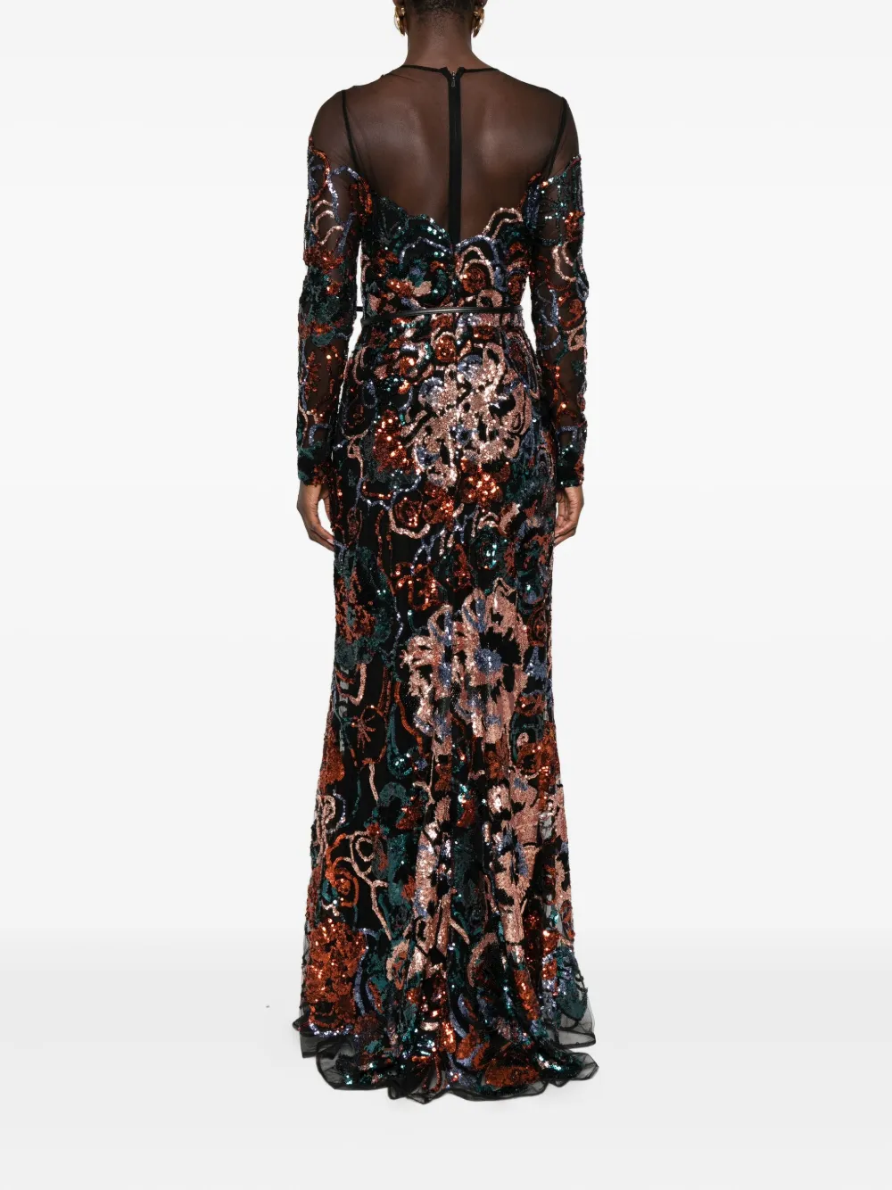 Elie Saab Sequinned Floral-motif Dress In Black