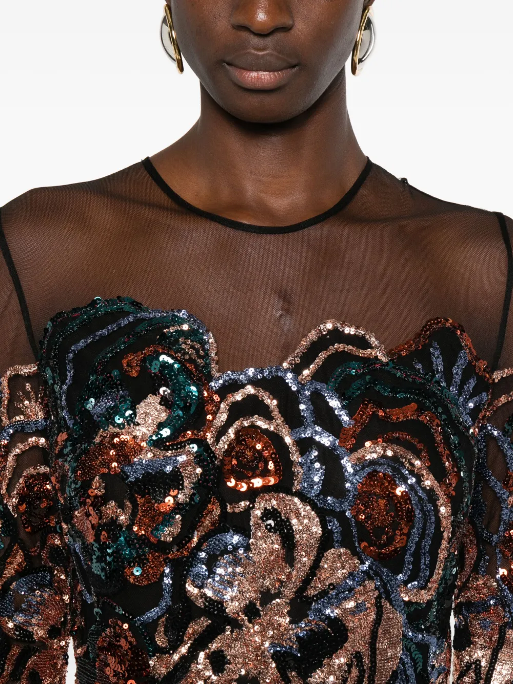 Elie Saab Sequinned Floral-motif Dress In Black
