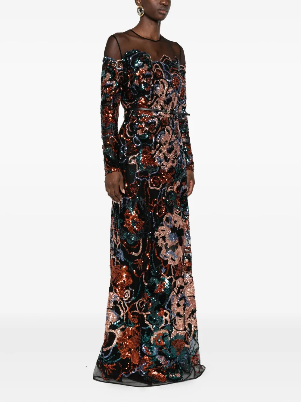 Elie Saab Sequinned Floral-motif Dress In Black