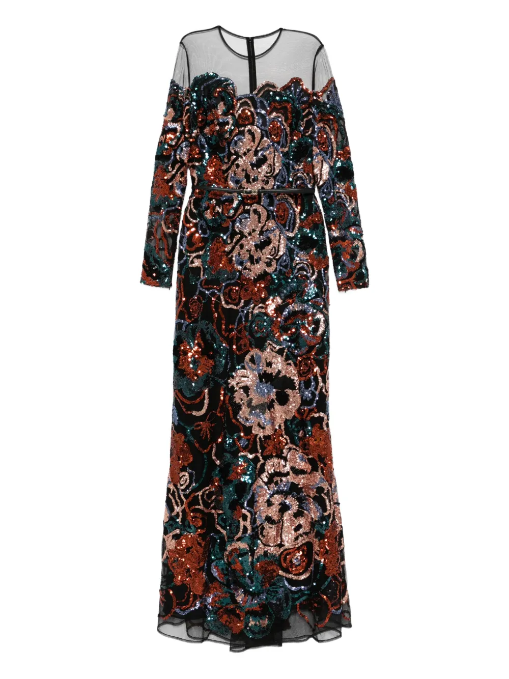 Elie Saab Sequinned Floral-motif Dress In Black
