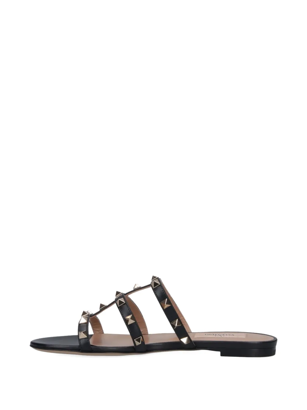 Valentino Rockstud Three-strap Sandals In Black
