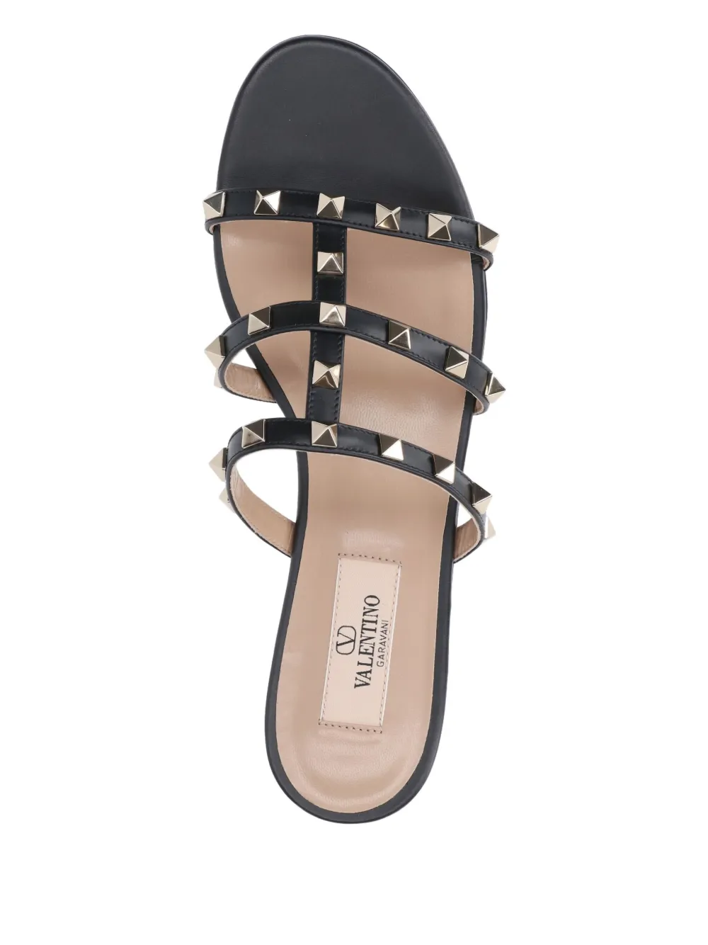 Valentino Rockstud Three-strap Sandals In Black