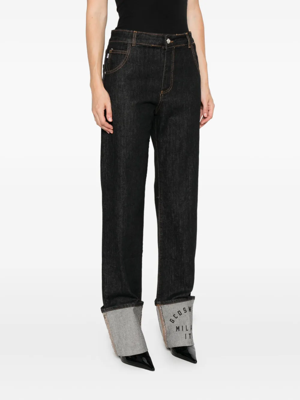 Gcds Cuffed-hem Jeans In Black