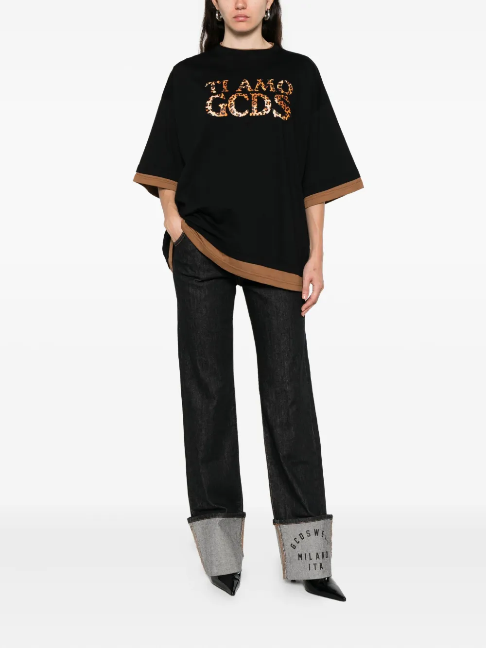 GCDS cuffed-hem jeans - Zwart