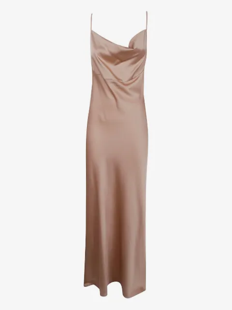 D.Exterior spaghetti strap cowl neck dress