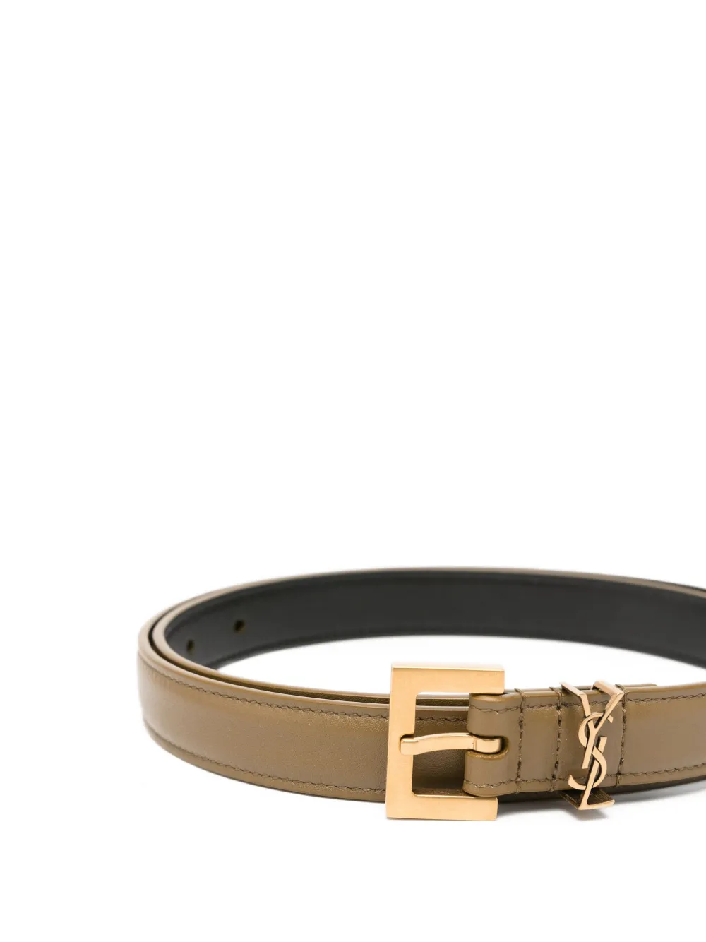 Saint Laurent Cassandre-plaque Belt In Brown