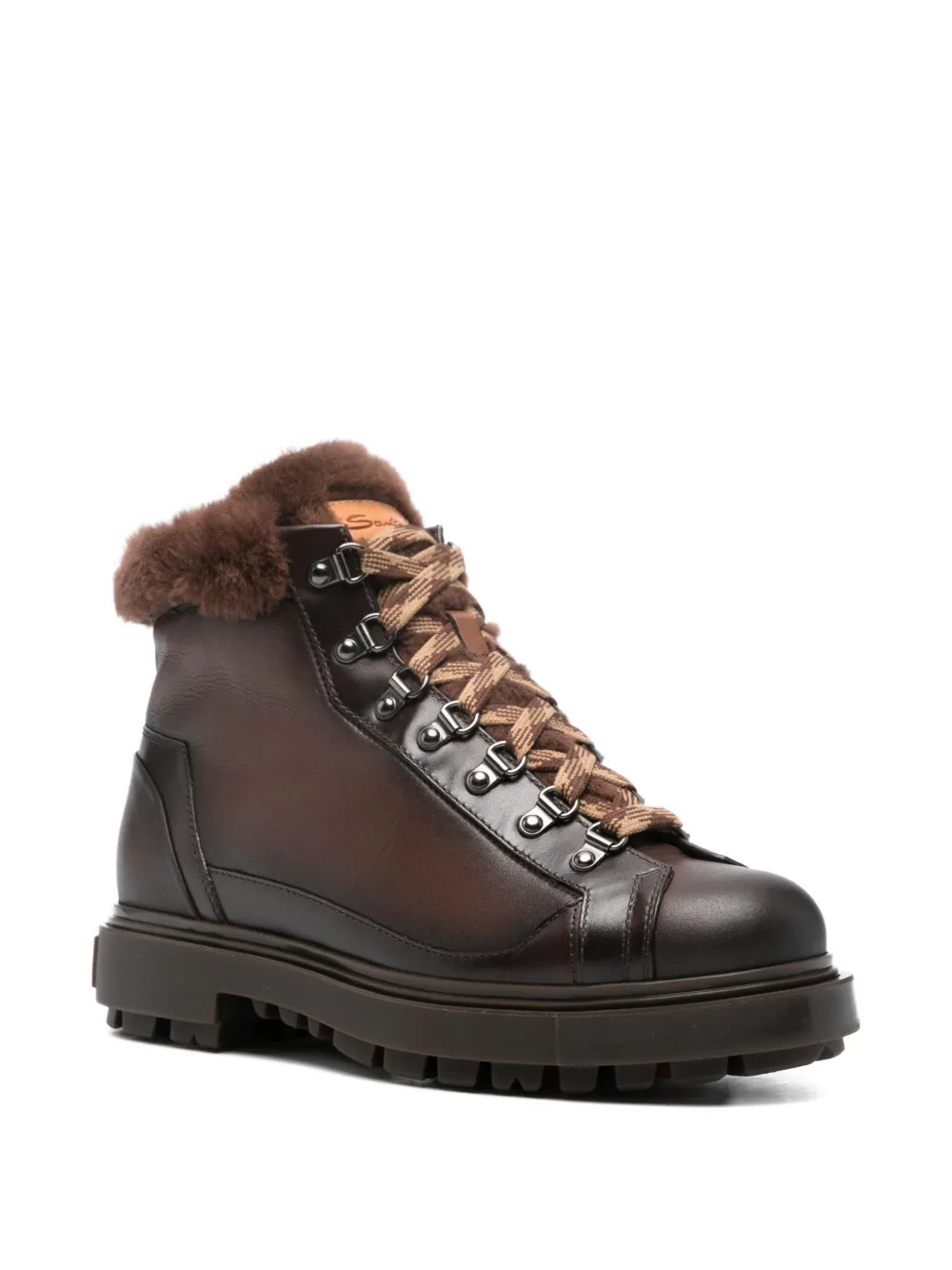 Santoni Desert boots met afwerking van bont Bruin