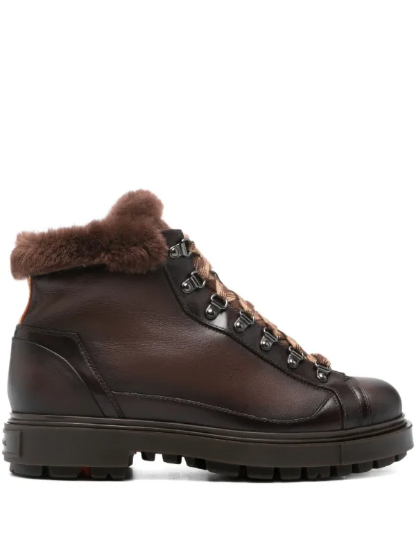 Santoni fur-trim Desert Boots | Brown | FARFETCH