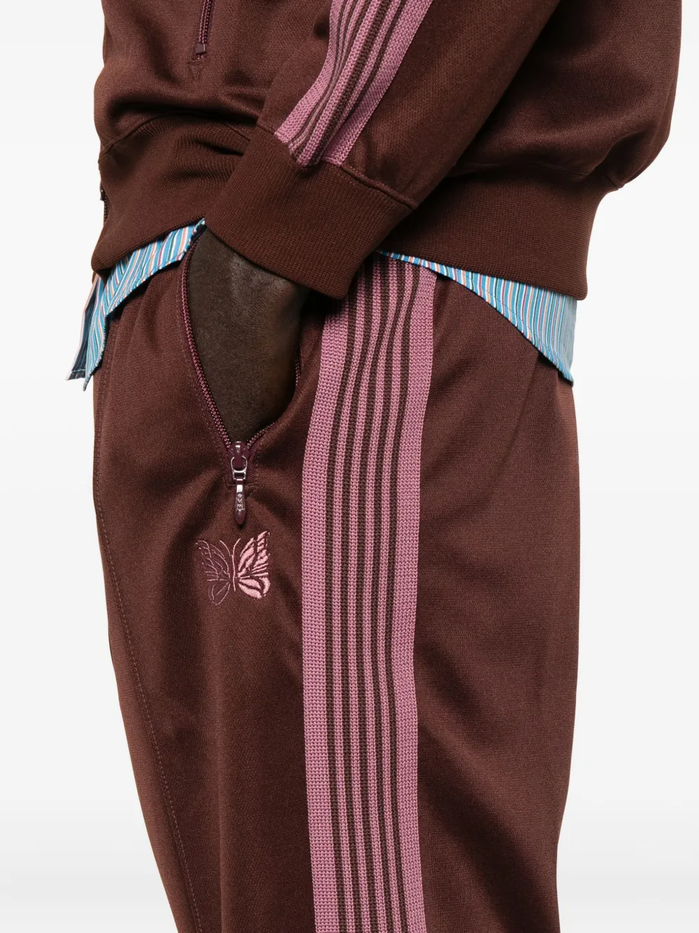 Needles Side-stripe Logo-detail Pants In Brown