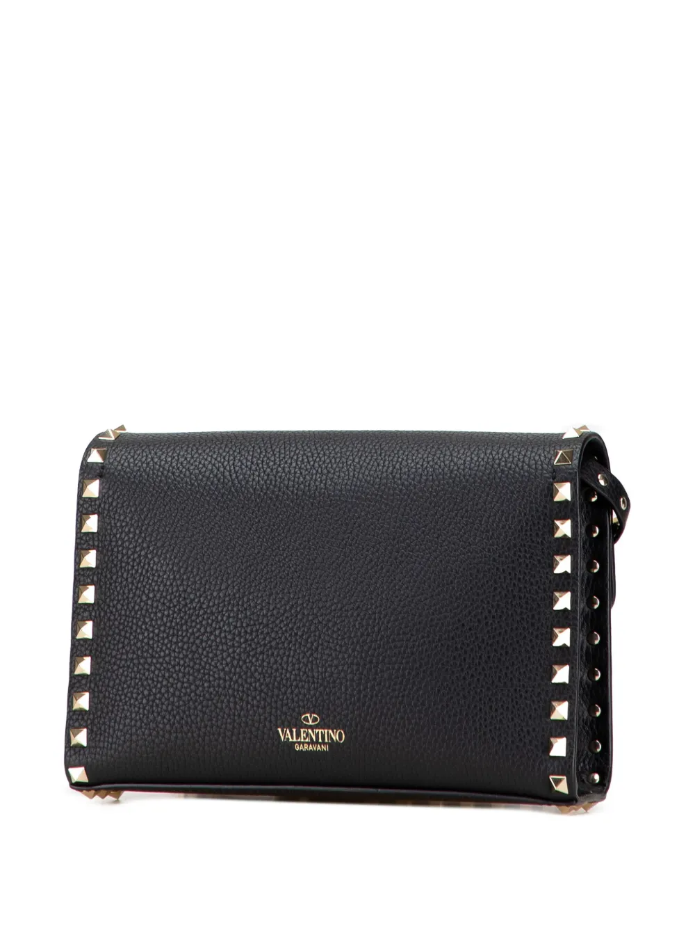 Pre-owned Valentino Garavani 2000-2017 Medium Pebbled Calfskin Rockstud Flip Lock Crossbody Bag In Black