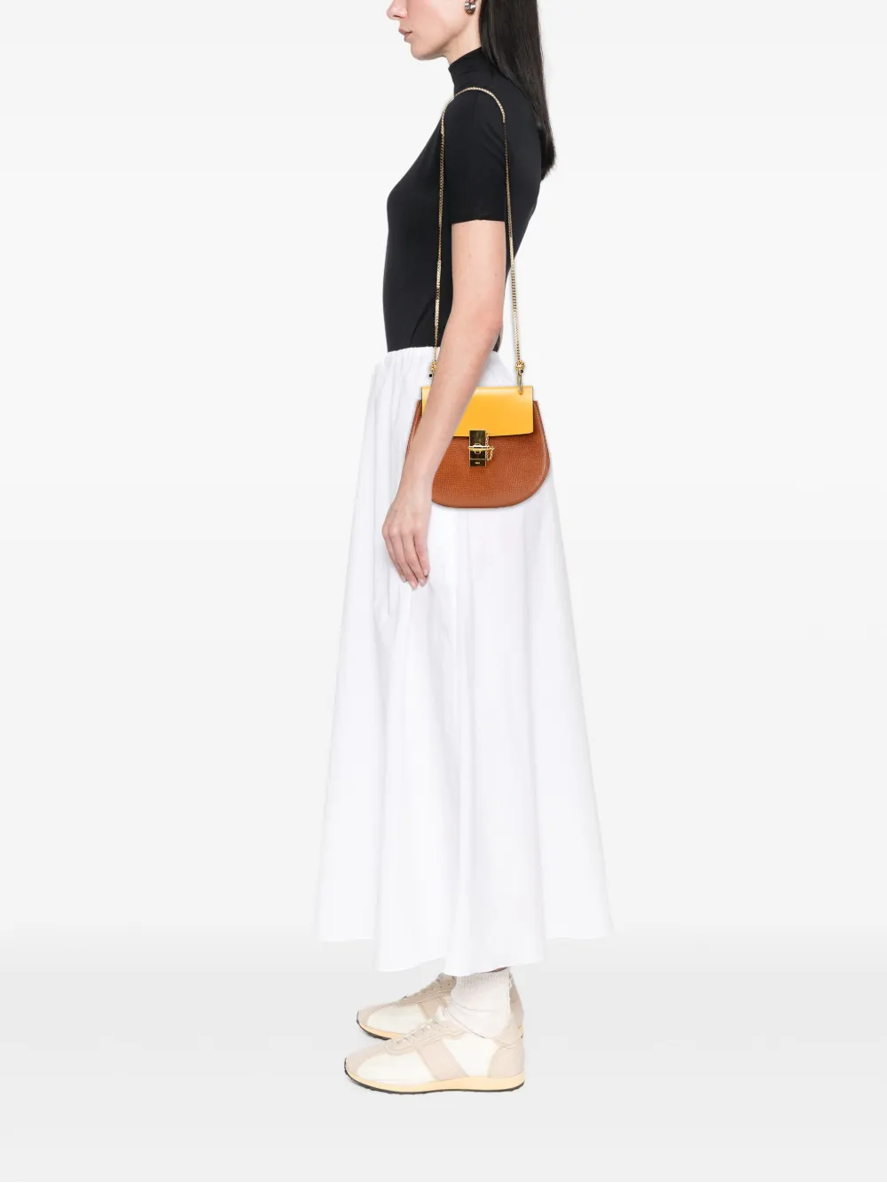 Pre-owned Chloé 2017 Small Bicolor Smooth And Grained Calfskin Drew Crossbody Bag In Yellow