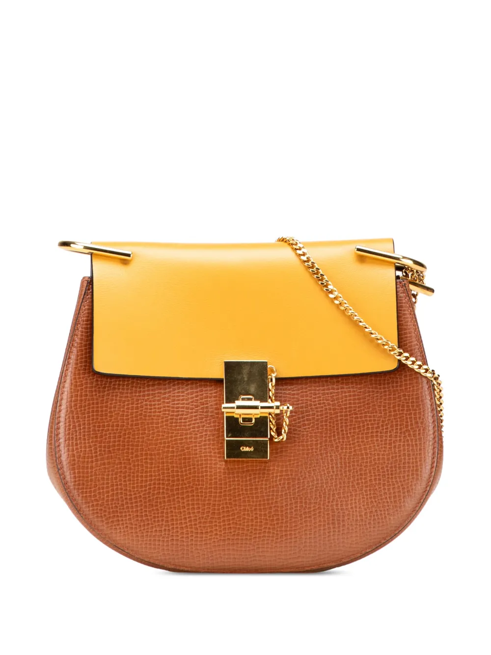 Pre-owned Chloé 2017 Small Bicolor Smooth And Grained Calfskin Drew Crossbody Bag In Yellow
