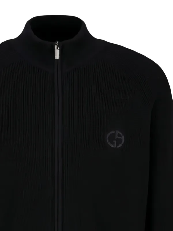 Giorgio Armani zip-up embroidered-logo Cardigan Black