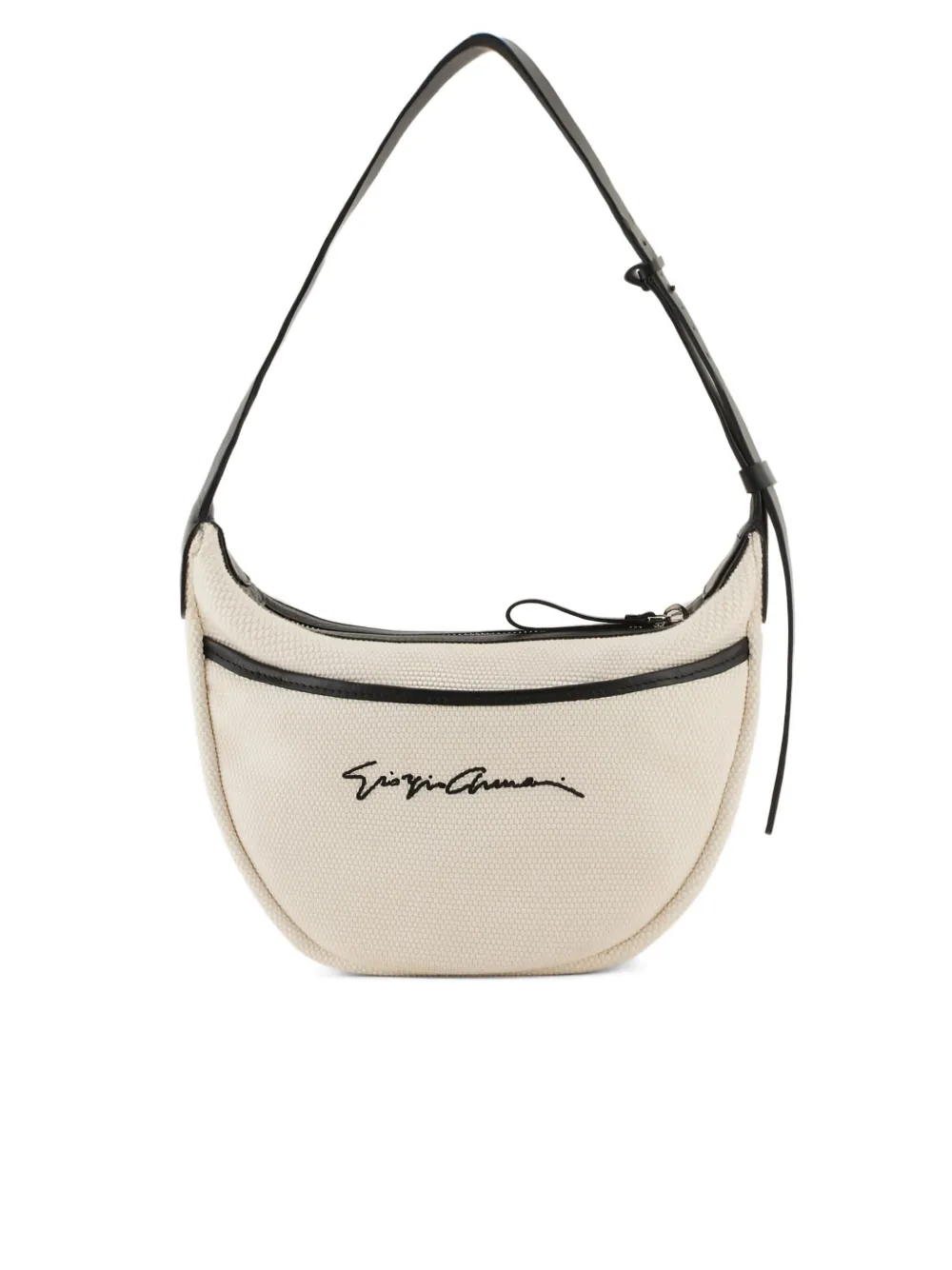 Giorgio Armani logo-embroidered zip shoulder bag - Beige