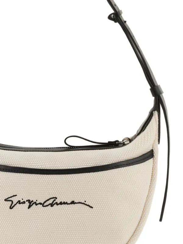 Giorgio Armani logo-embroidered Zip Shoulder Bag | Neutrals | FARFETCH