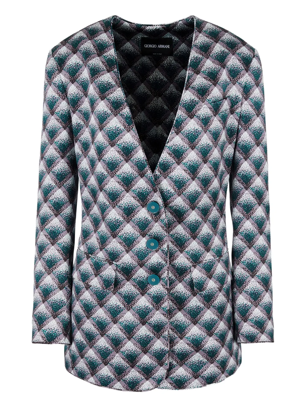 Giorgio Armani geometric-pattern single-breasted blazer | Green | Image 1