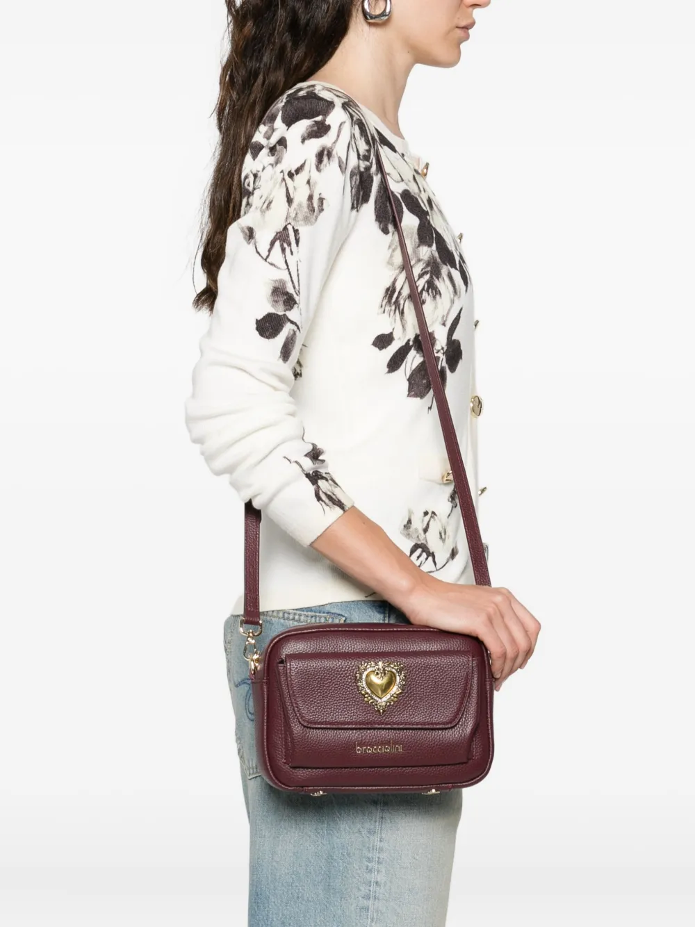 Braccialini Heart-appliqué Cross Body Bag In Burgundy
