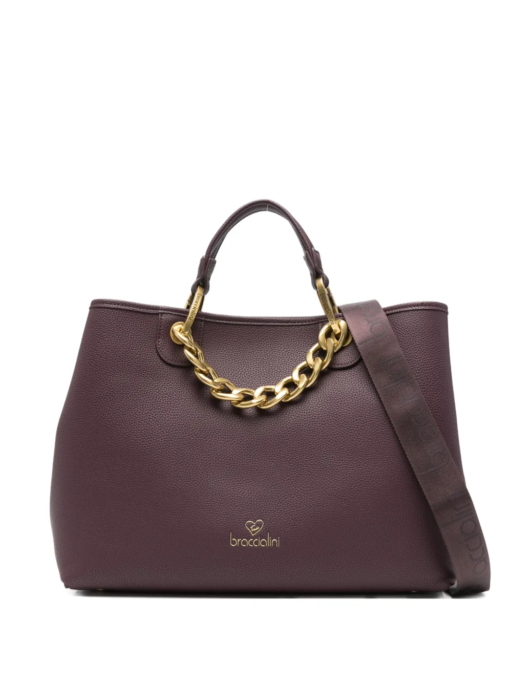 Braccialini Leather Tote Bag In Purple