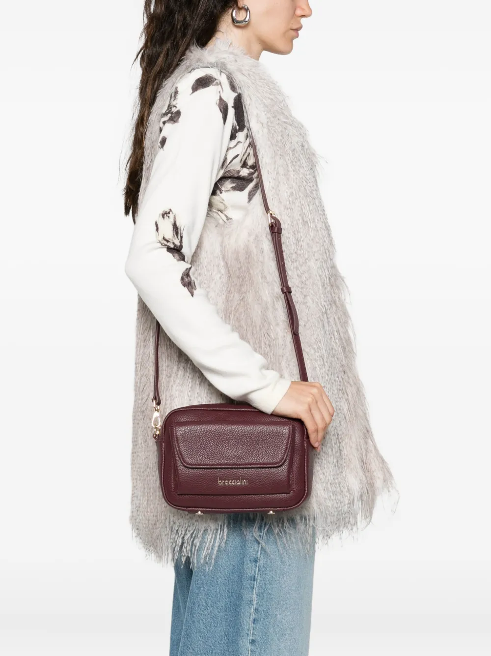 Braccialini Flap-pocket Leather Cross Body Bag In Burgundy