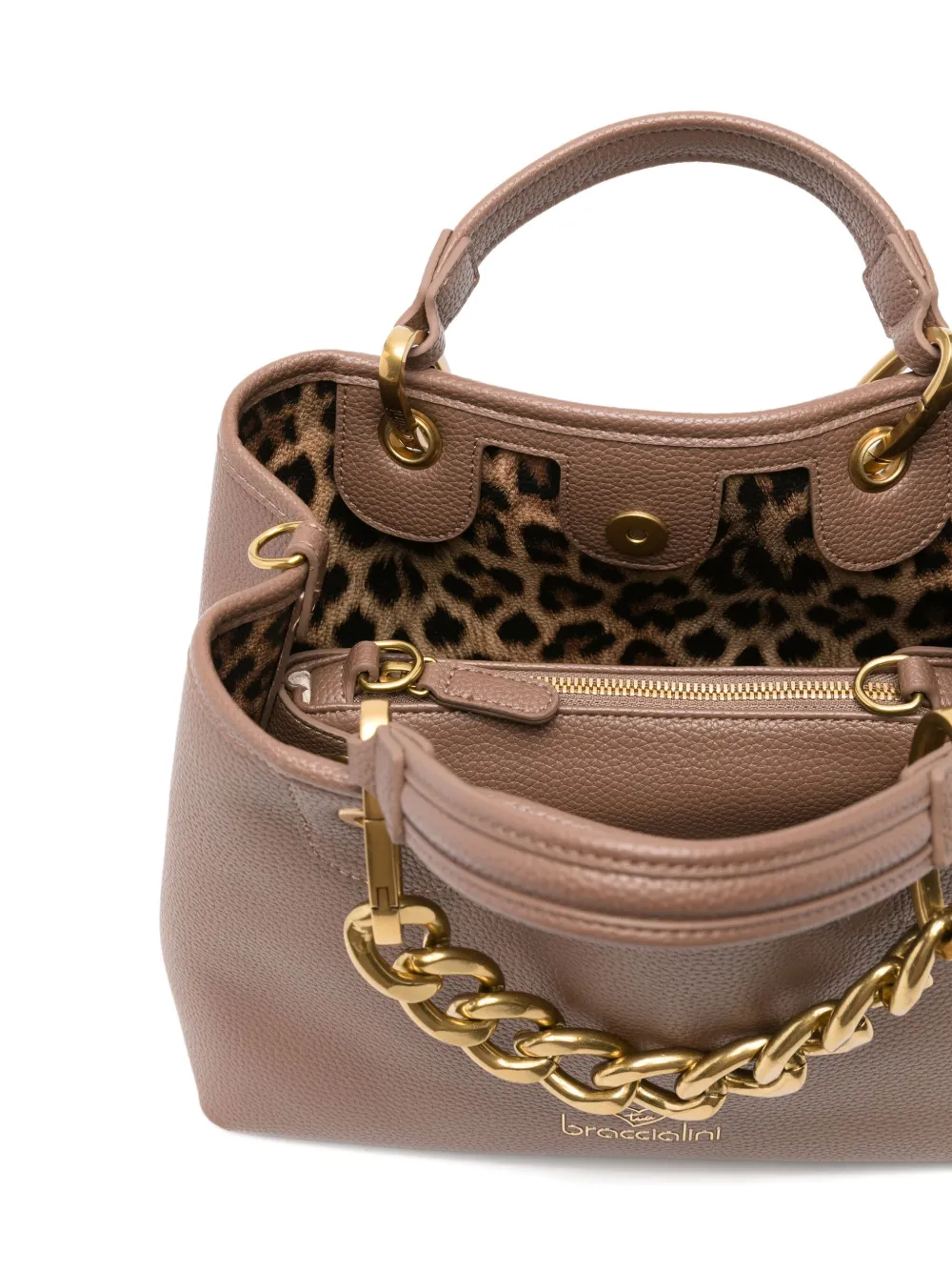 Braccialini Leather Tote Bag In Brown