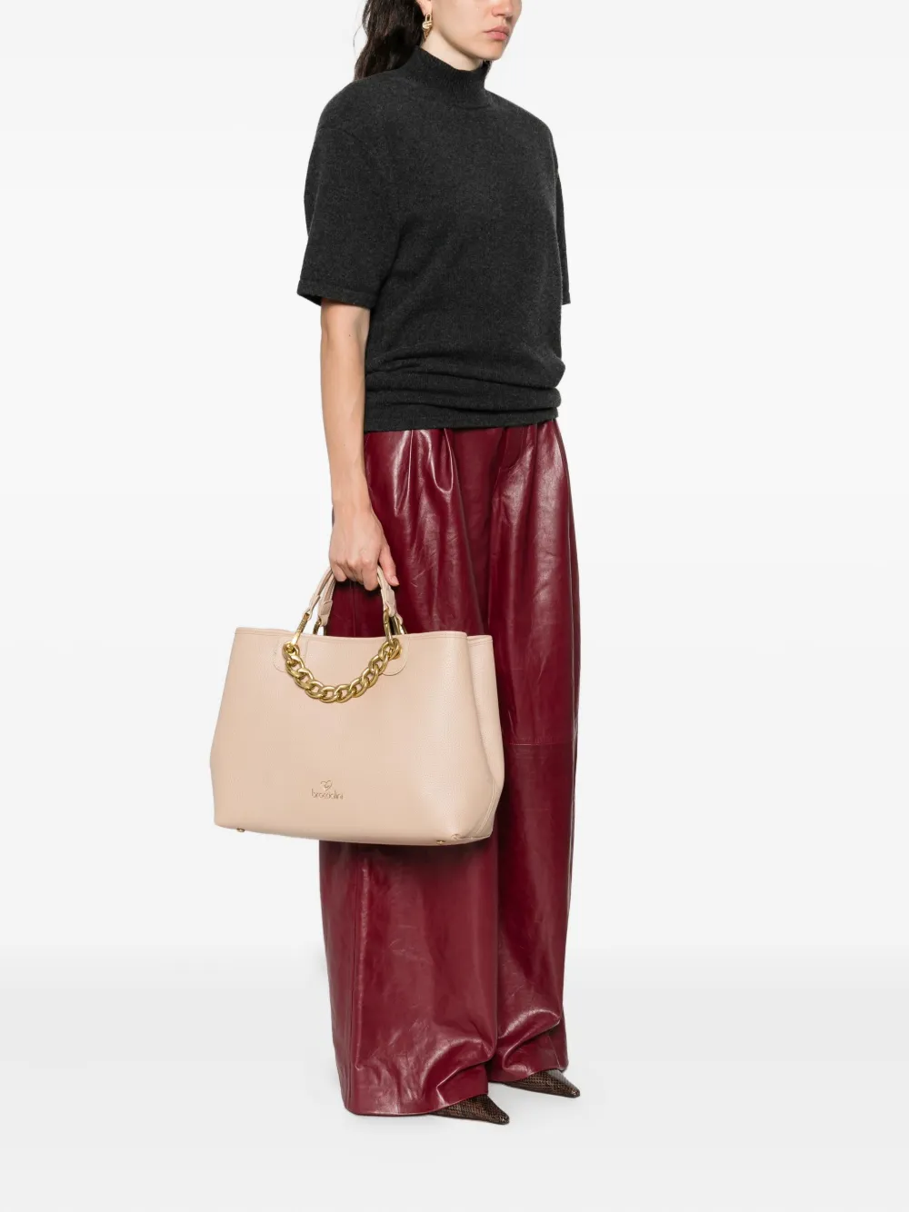 Braccialini chain-detail leather tote bag - Beige