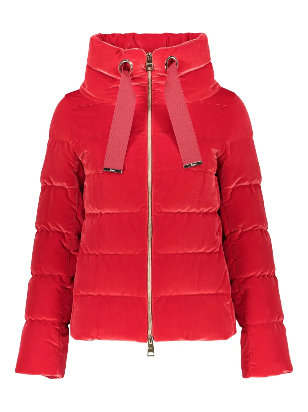 Herno Velvet Stand Up-collar Puffer Jacket In Red