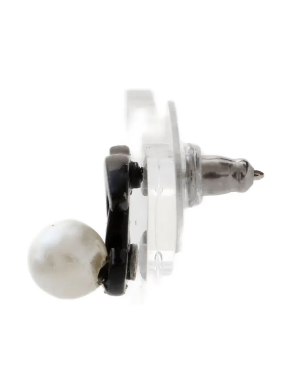 Pre-owned Chanel 2005 Interlocking Cc Faux-pearl Earrings In Black