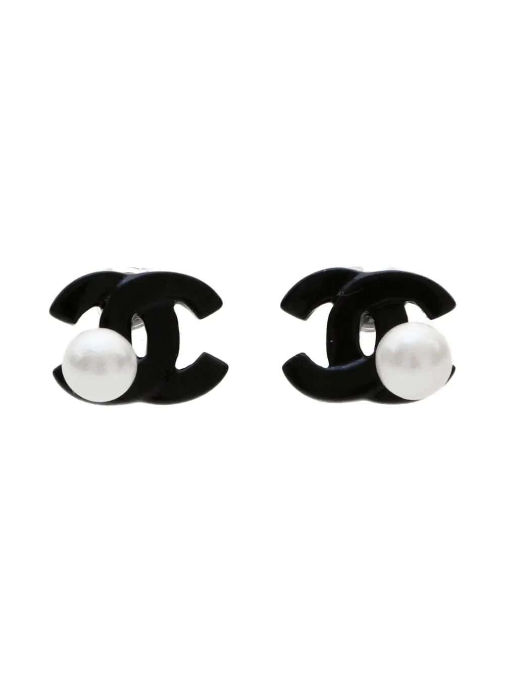 CHANEL Pre-Owned 2005 Interlocking CC faux-pearl earrings - ブラック CHANEL Pre-Owned 2005 Interlocking CC faux-pearl earrings - ブラック