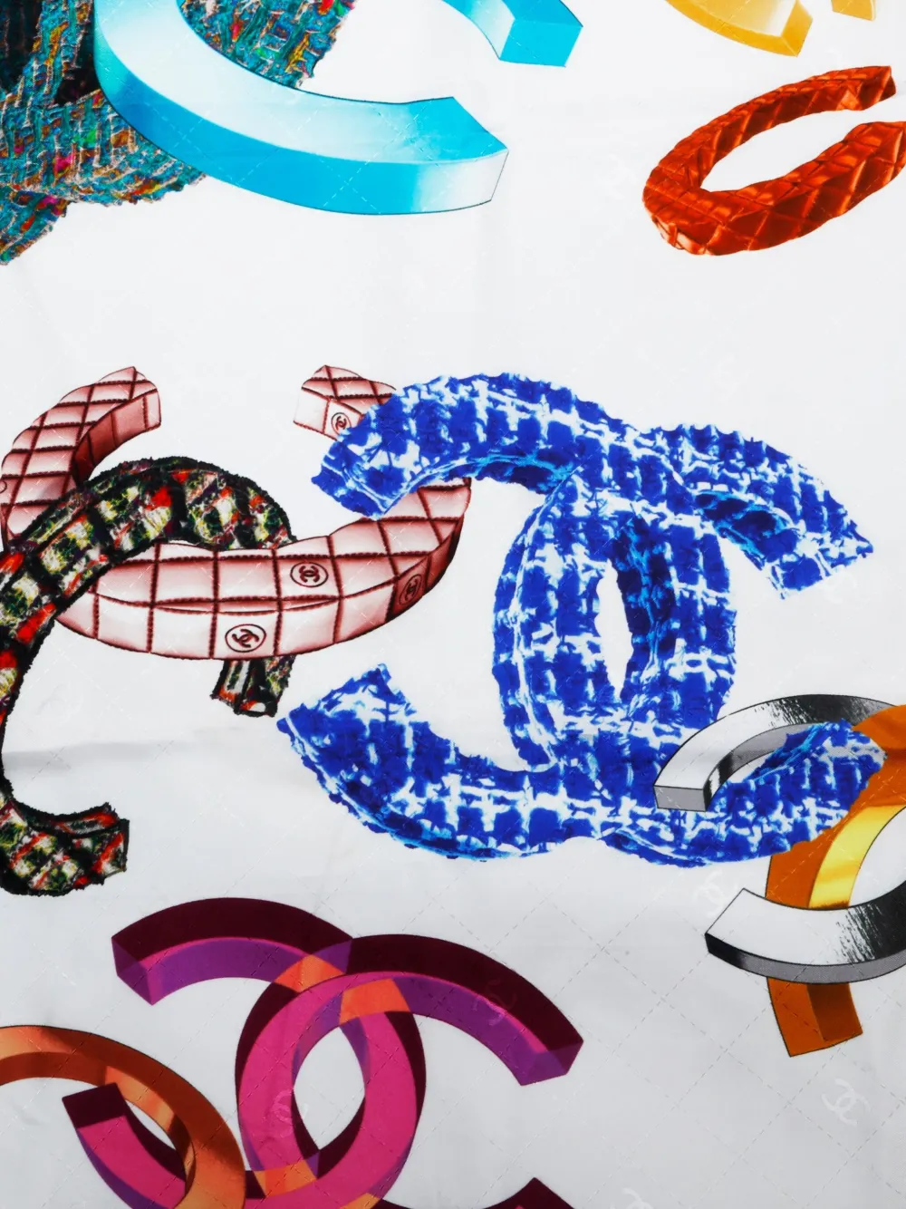 Pre-owned Chanel 2017 Coco Mark Silk Scarf In White