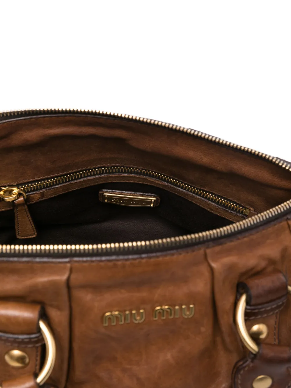 Pre-owned Miu Miu 2010s Logo-lettering Leather Two-way Handbag In Brown