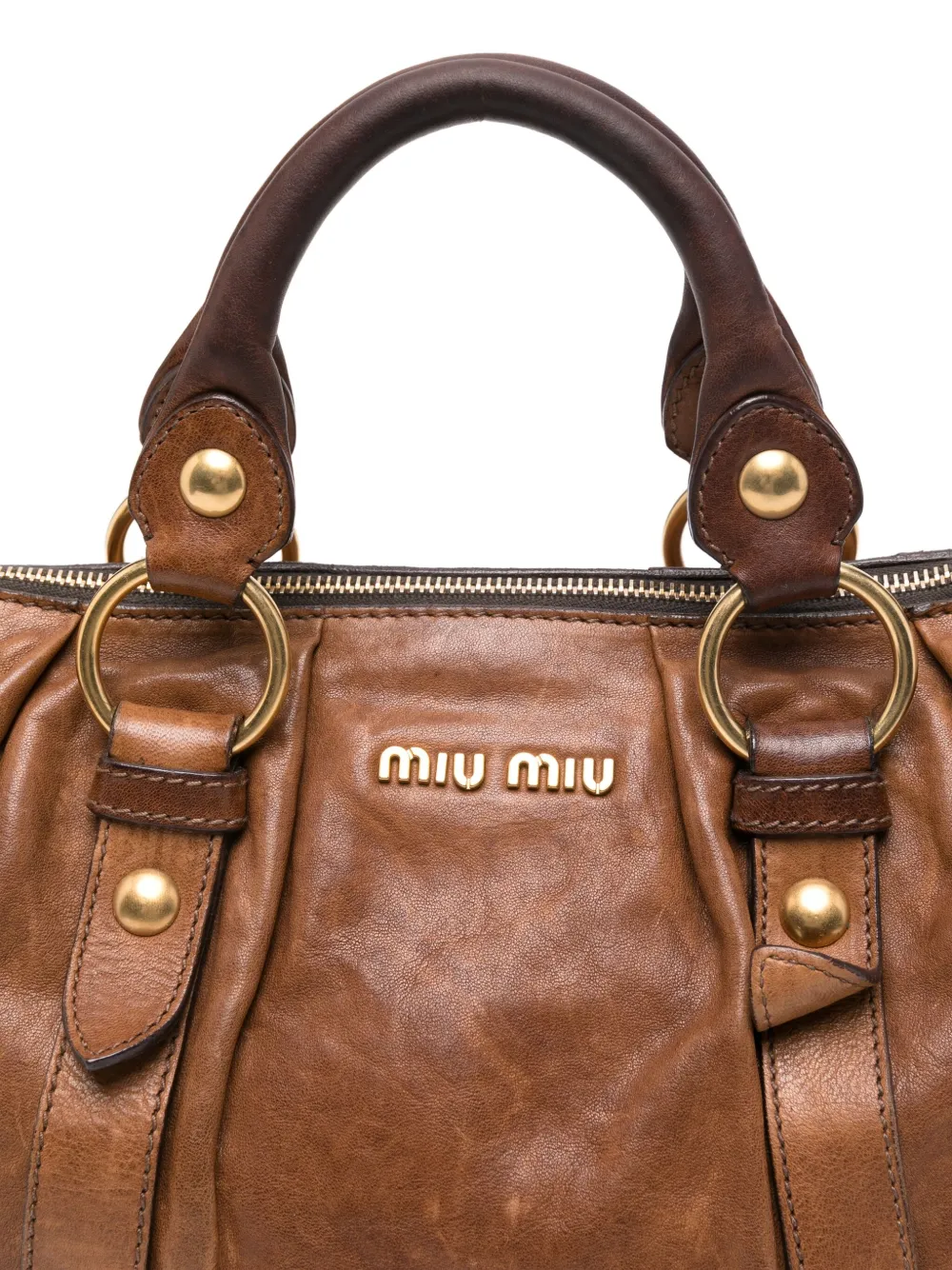 Pre-owned Miu Miu 2010s Logo-lettering Leather Two-way Handbag In Brown