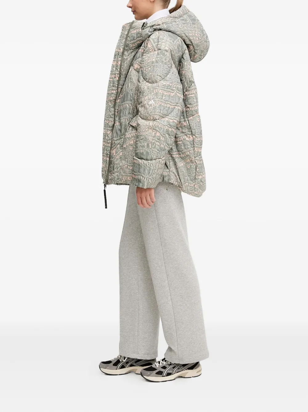 Adidas By Stella Mccartney Hooded Patterned Jacket In Green