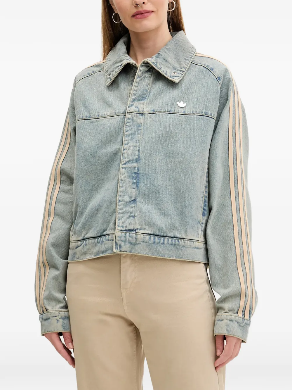adidas stripe-detail logo-plaque denim jacket - Blu