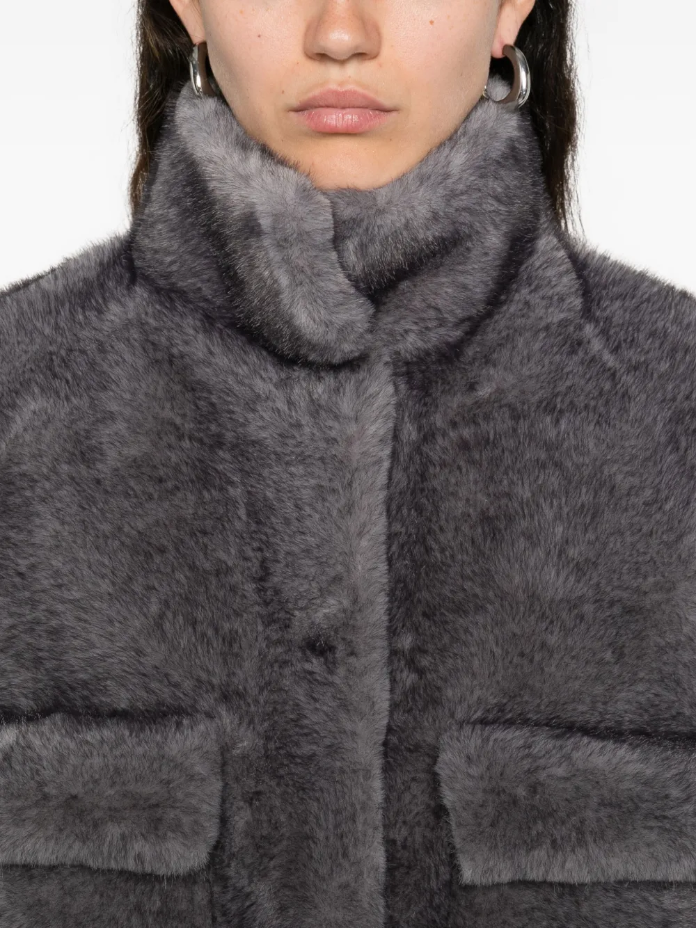 Valentini 1972 Cropped Plush Faux Fur Coat In Gray