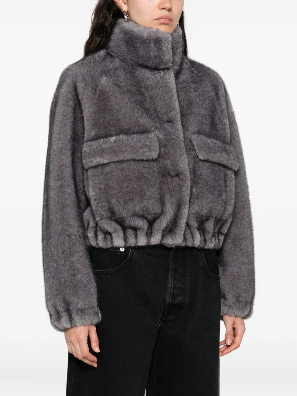 Valentini 1972 Cropped Plush Faux Fur Coat In Gray