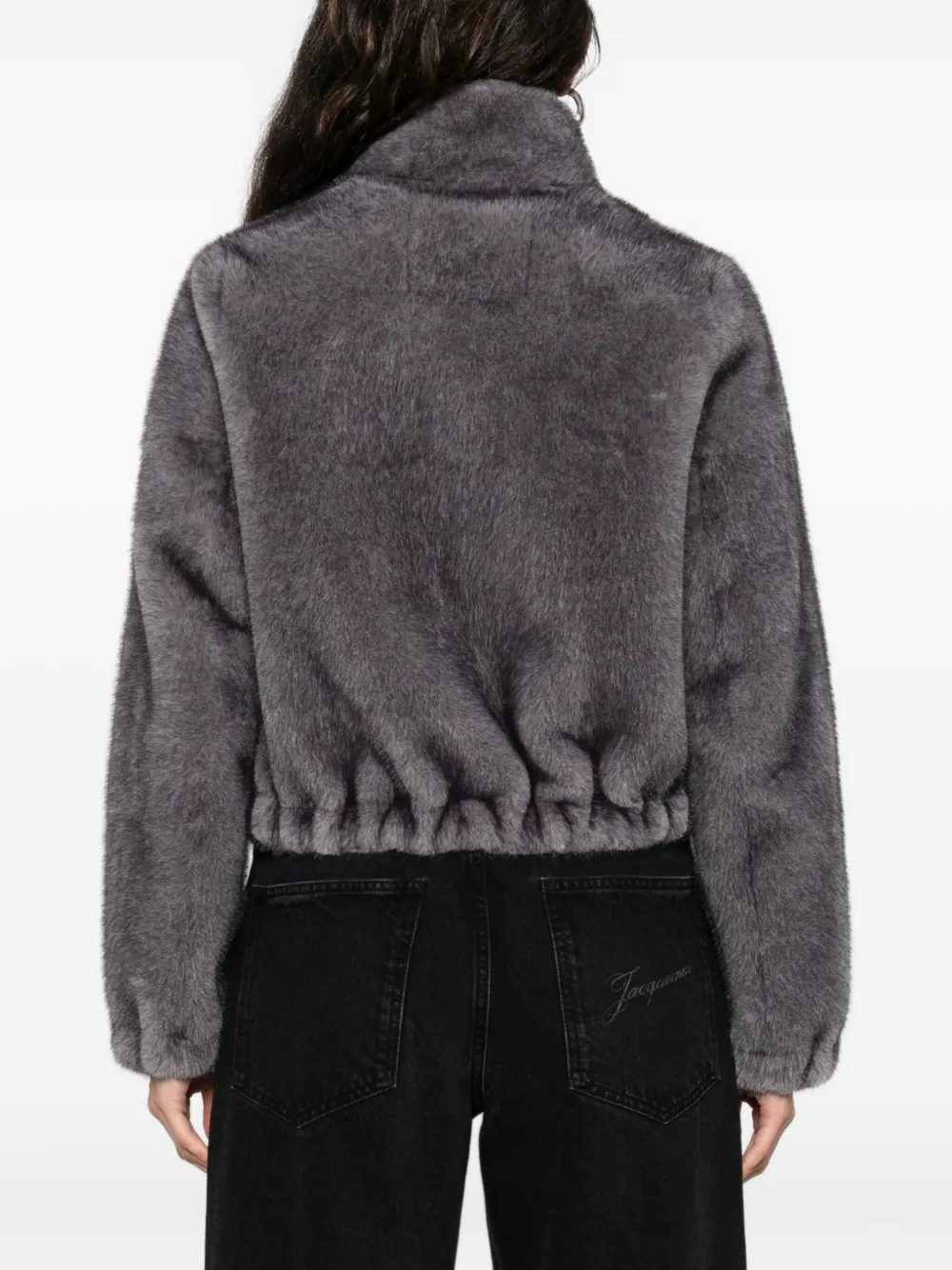 Valentini 1972 Cropped Plush Faux Fur Coat In Gray