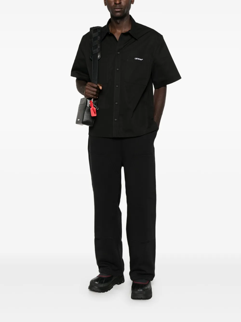 Off-White logo-embroidered shirt - Zwart