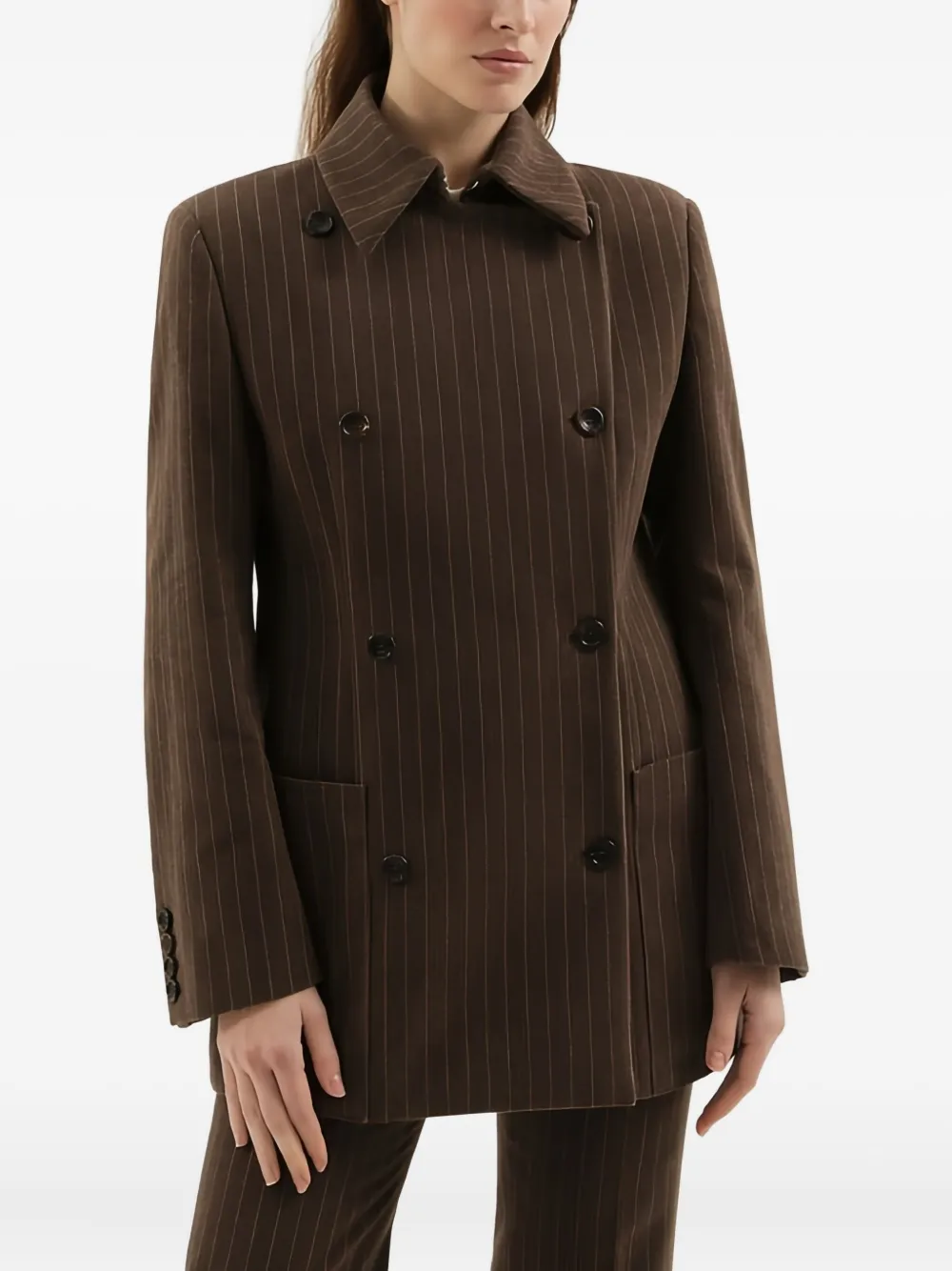 1989 STUDIO double-breasted pinstripe blazer | Brown | Image 1